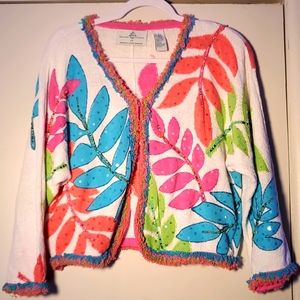 Rare Vintage Philip & Jane Gordon  Floral Beaded Tropical Sweater small